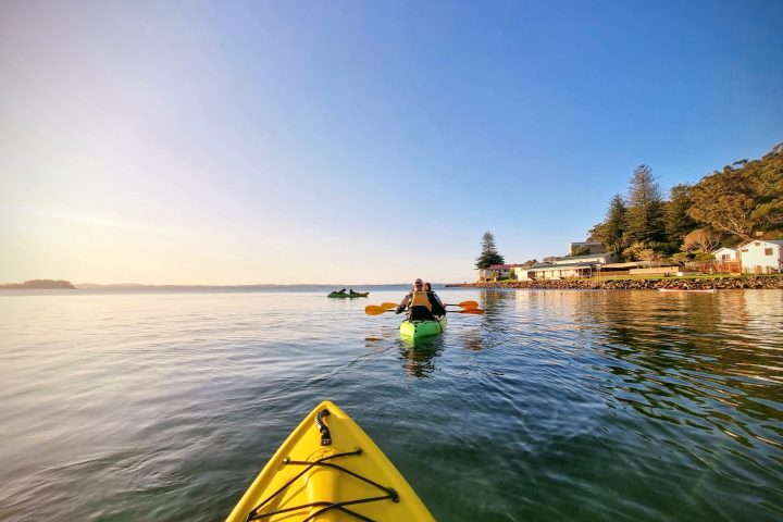 a man in a boat on a body of water